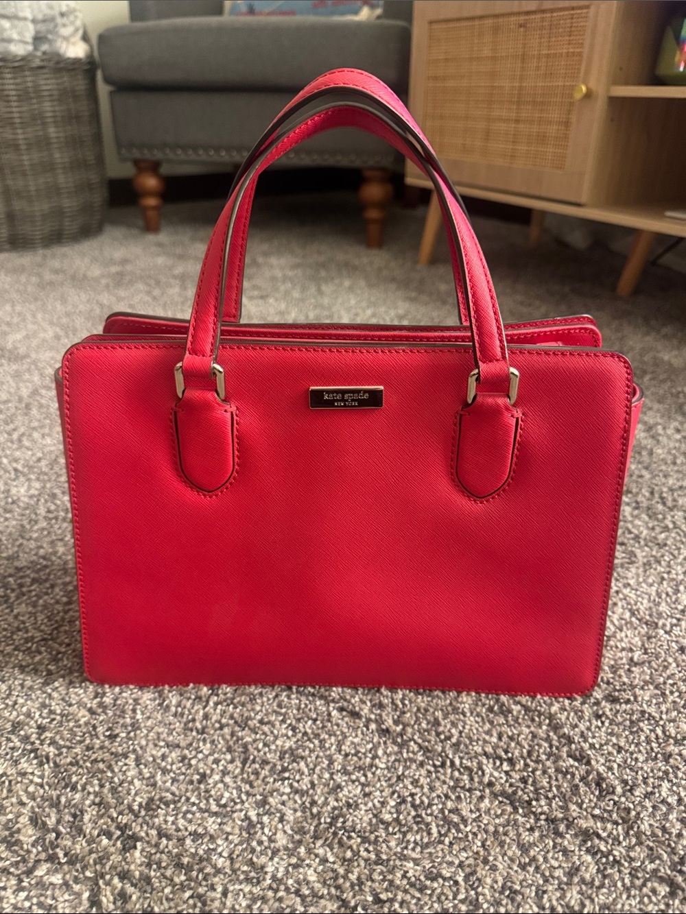 kate spade red saffiano leather double-handle satchel
